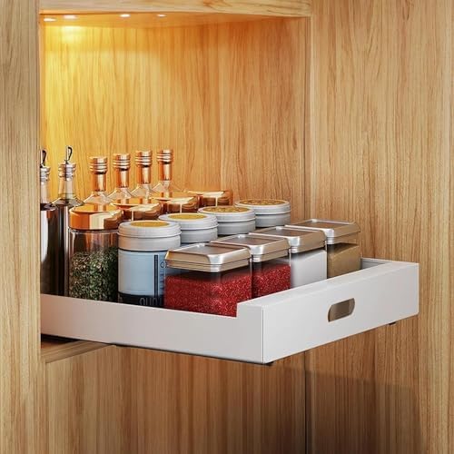 bealy Pull Out Drawer for Cabinet 21in Deep,14" W x 21'' D x 3.1" H Carbon Steel Cabinet Drawers Slide Out, Pantry Storage Shelves with Nano Adhesive for Kitchen, Bathroom and Living Room