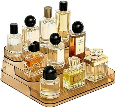 Perfume Stand Organizer - 3 Tier Fragrance Storage Shelf - Figure Lotion Skincare Display Stand Shelves, Spice Vitamins Medicine Bottles Holder, Dessert Table Sturdy Rack for Kitchen Bathroom Countertop Cabinet Vanity Makeup Cosmetics Skincare