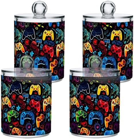 2 Pack Qtip Holder Dispenser with Lids, Funny Gaming Controllers Gamepad Plastic Storage Containers, Bathroom Canisters Organizer for Cotton Swab, Floss 21214875
