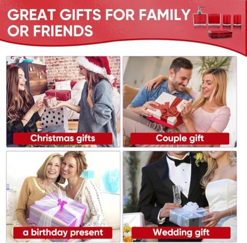 LGURT 5-Pc Red Acrylic Bath Accessories—Dispenser, Dish, Organizer & 2 Cups