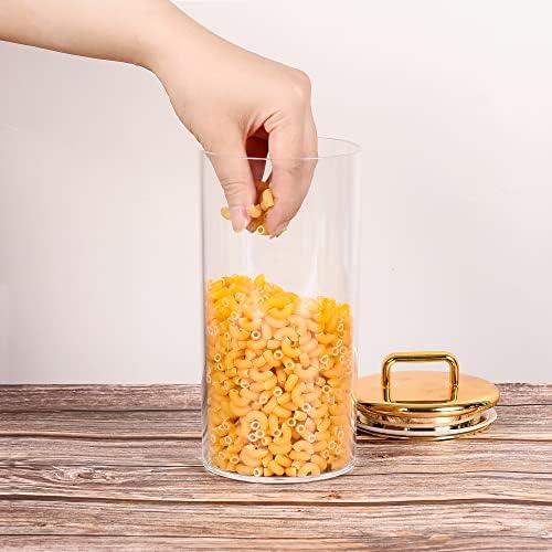 2 Pack 32 oz Large Acrylic Storage Apothecary Jar with Gold Airtight Lid | Bathroom Vanity Organizer Containers | Ideal Decorative Canisters for Shells, Bath Salt, Grains, Cotton Ball, Flossers
