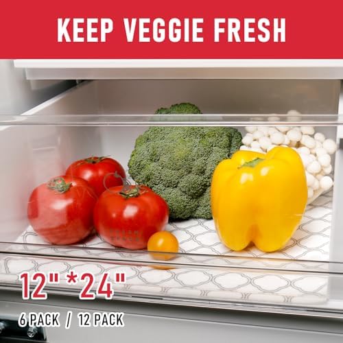 Cooyes Non Slip Refrigerator Liners, 2-in-1 Fridge Mats and Fresh-Keeping Shelf Liners, Absorbs Excess Moisture, BPA-Free, Multiple Sizes for Glass Shelves Kitchen Cabinets Drawers, 6 Pack, 12" × 24"