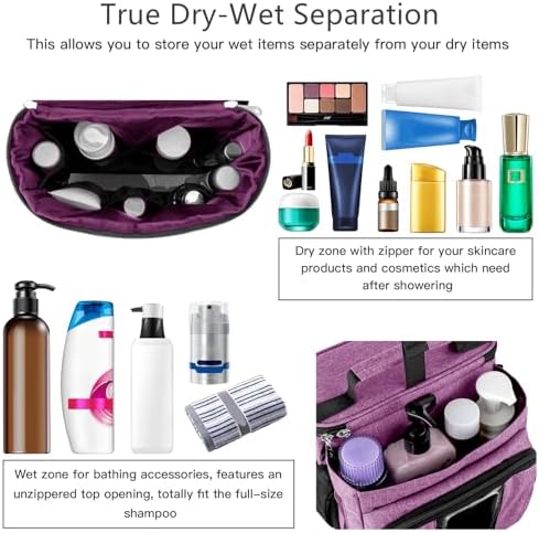 Bukere Portable Shower Caddy College Dorm Room Essential, Shower Caddy Tote Bag for Student, Girl, Women, Separate Compartment, Large Capacity, Quick Dry Mesh Base for Travel, Gym, Camp, Purple