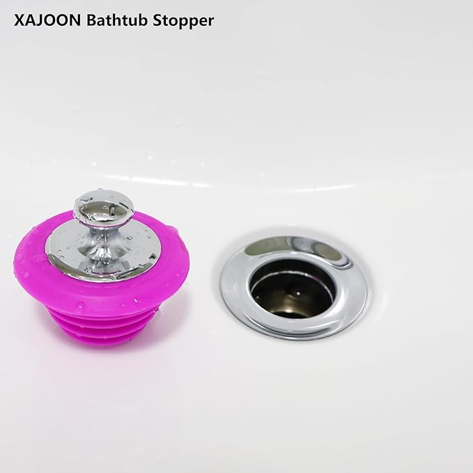 XAJOON Pink Silicone Drain Plug with Chrome-Plated Metal Handle, Premium Tub Stopper for Bathtubs and Bathroom Sinks（Patented Product