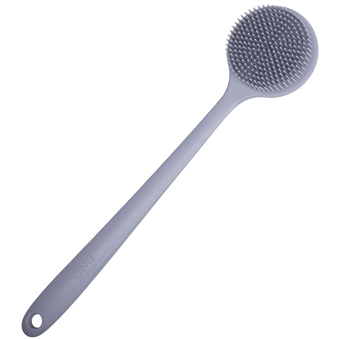 DNC Silicone Back Scrubber for Shower Bath Body Brush with Long Handle (Gray)