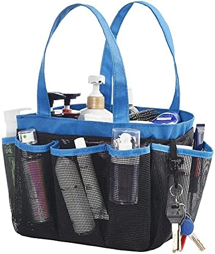 Mesh Shower Caddy Basket, 8 Large Pockets Quick Dry Shower Tote Bag, Portable Bathroom Caddy for College Dorm, Blue