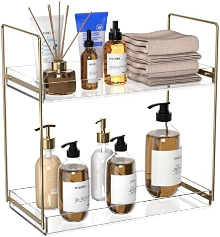 NPPLUS 2 Tier Bathroom Counter Organizer Gold Acrylic Tray Vanity