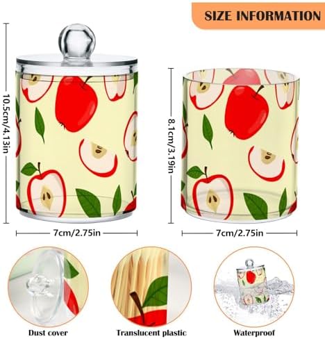 DOMIKING Leaves Fruit Yellow 2 Pack Cotton Swab Holder Dispenser Plastic Jar Bathroom Storage Canister Acrylic Containers for Cotton Round Pads Ball Swab