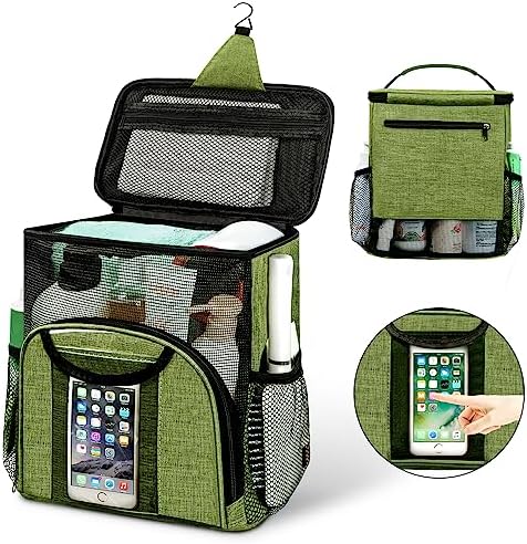 Attmu Portable Shower Caddy College Tote Bag, Quick Dry Hanging Toiletry Bag, Large Capacity Mesh Shower Caddy Portable for College Dorm Room Essentials for Boys and Girls for Bath Camping (Green)