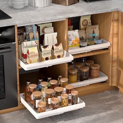 DOMNIU Pull Out Cabinet Organizers Expandable,White,16.9"Depth,4 Pack