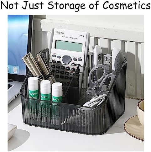 Makeup Organizer Cosmetics Storage Box, Large Capacity Make Up Brush Holder Organizer Vanity Accessories, Bathroom Countertops, Desk Storage Container, Cosmetic Display cases(Gray-L)