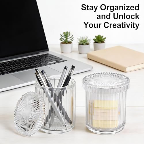 2‑Pack Clear Ribbed Glass Qtip Holder, Vanity & Bathroom Makeup Storage