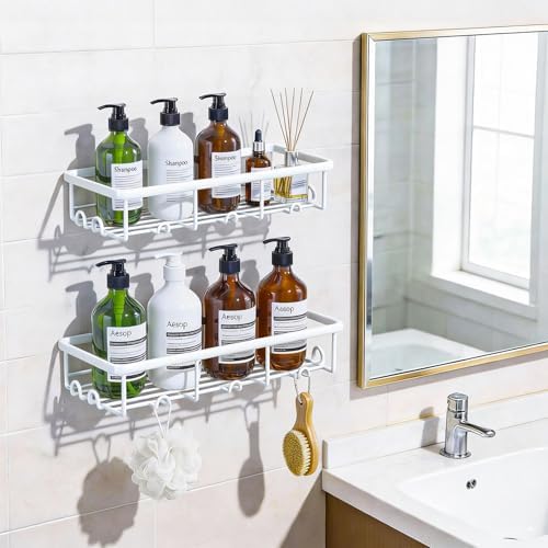 Adhesive Large Wall Shower Caddy Shelves for Inside Shower with Hooks