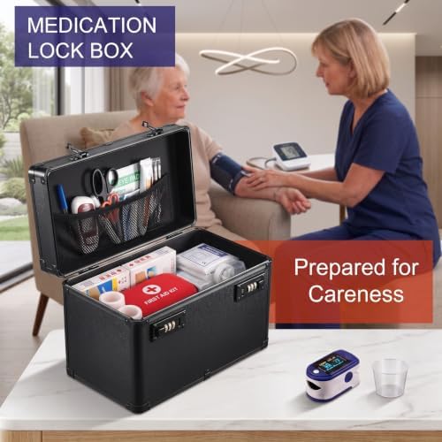 Medicine Lock Box with 3-Digit Combination Lock – Lockable Storage Box for Medication, Lock Box for Valuables,Locking Medicine Box for Home or Office, 14" x 7" x 9"