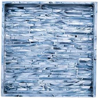 PEMAR Mother of Pearl Decorative Tray, 11x11 Square Blue Mosaic Tray