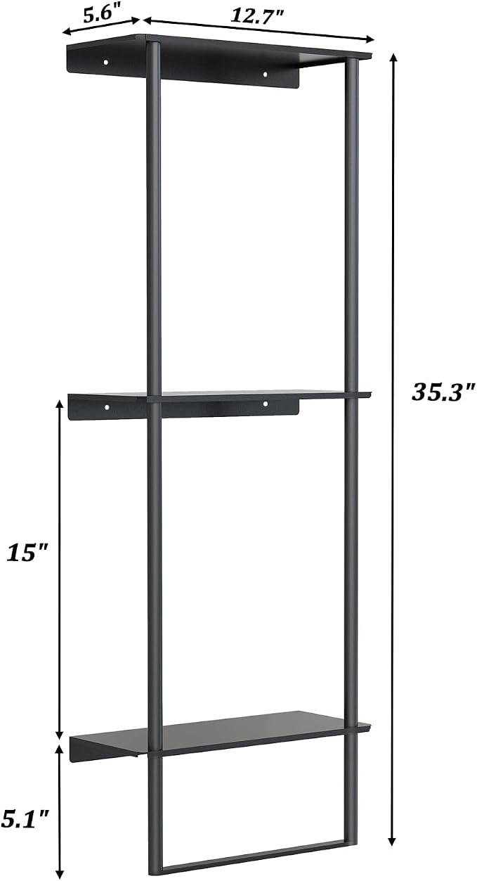 Towel Storage for Bathroom, 3 Tier Towel Rack with Shelf and Towel Bar, Wall Mounted Towel Racks for Bathroom Towel Storage and Organizer - Matte Black