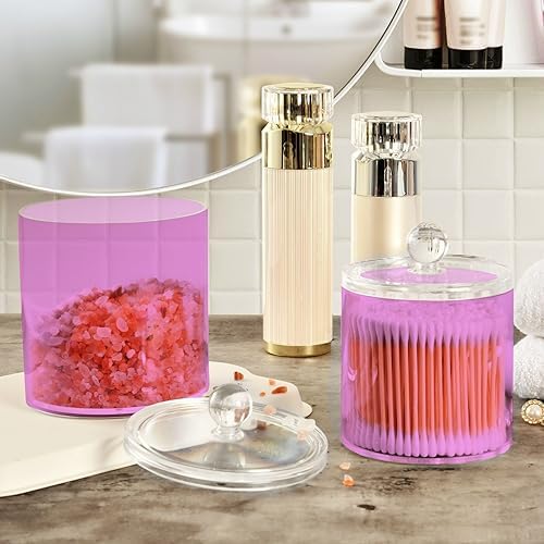 Gredecor Violet Apothecary Jars with Lids for Bathroom & Kitchen Organization Containers Acrylic Plastic Organizers Great for Q-Tip Cotton Swabs, Jewelry, Food & Candy Storage, Set of 2 Sizes