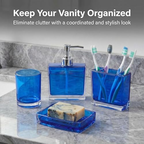 Bathroom Accessories Set, Acrylic Bathroom Accessory Set with Soap Dispenser,Soap Dish, Toothbrush Holder, Tumbler, Modern Bathroom Accessories Decor,Gift for Home (Blue-5)