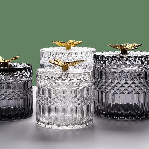 Glass Jewelry Jar with Lid, Cotton Swab Qtips Holder Dispenser Glass Candy Buffet Jar Small Glass Storage Jar Cute Butterfly Lids,Green,Big