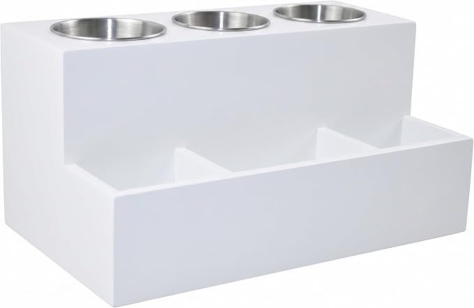 Hair Tools Organizer - Wood White - Blow Dryer, Straightener, Curling Wand, Brushes Holder - Vanity & Bathroom Storage - Wall Mount or Sit on Counter