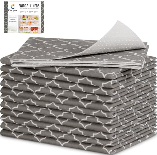 Cooyes 12 Pack Refrigerator Shelf Liners for French Door Fridge, 17.7" × 36" Extra Large, Non-Slip Fridge Mats Machine Washable, Refrigerator Drawer Liner for Glass Shelves Kitchen Cabinet