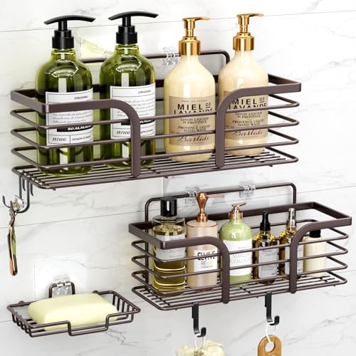 Yougai Shower Organizer with Soap Holder and Hooks, (Brown)