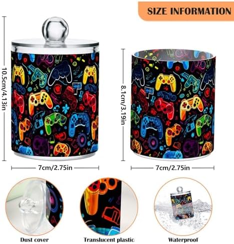 2 Pack Qtip Holder Dispenser with Lids, Funny Gaming Controllers Gamepad Plastic Storage Containers, Bathroom Canisters Organizer for Cotton Swab, Floss 21214875