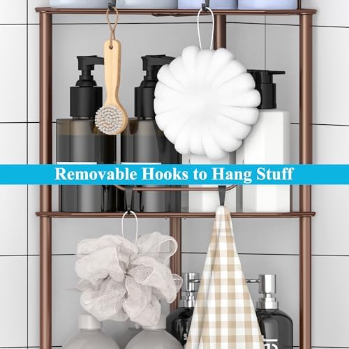 HuggieGems Metal Floor Standing Corner Shower Caddy, Coffee, 3 Tier
