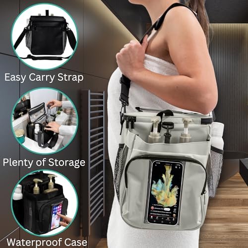 TERRA HOME Portable Shower Caddy Bag- Large Capacity, Quick Dry with Metal Hook - Hanging Shower Bag - Breathable Mesh Toiletry Shower Tote for Gym and College Dorm (Grey, Extra Large)