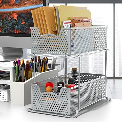 SIMPLE HOUSEWARE 2 Tier Sliding Cabinet Basket Organizer Drawer, Silver