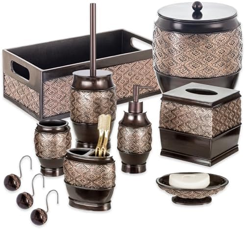 Creative Scents Dublin Brown Small Bathroom Trash Can with Lid - 1.3 Gal / 4.8L Decorative Oval Waste Basket - Durable Resin Garbage Can for Bathroom, Bedroom, Office Decor - Mini Wastebasket Bin