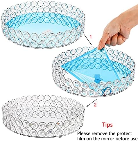 Hedume Mirrored Crystal Vanity Tray, 10 Inches Crystal Cosmetic Makeup Tray, Ornate Decorative Tray for Perfume, Jewelry and Makeup