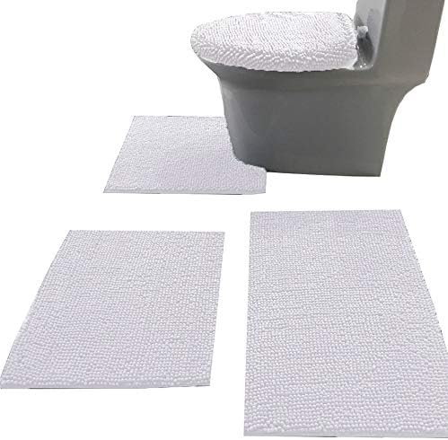 Madeals Bath Rug Set Combo - 4 Piece with Toilet Lid Cover and U-Shaped Toilet Floor Rug, White
