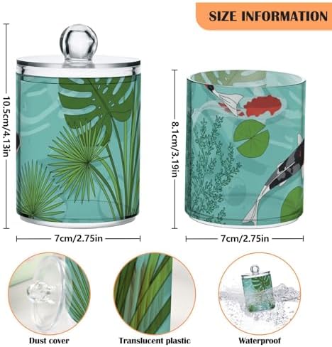 MNSRUU 2 Pack Qtip Holder Organizer Dispenser Watercolor Koi and Lotus Bathroom Storage Canister Cotton Ball Holder Bathroom Containers for Cotton Swabs/Pads/Floss