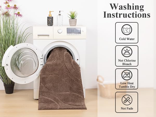 HEBE Bathroom Rugs Sets 5 Piece, Non Slip Washable Absorbent Bath Mat Set | Super Soft Plush Microfiber Bathroom Mats with Runner Set, Solid Bathmat with U-Shaped Toilet Rug Cover Set for Tub, Shower