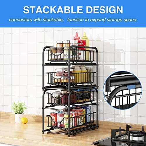 2-Tier Pull Out Organizer Under Sink Sliding Cabinet Rack,Black