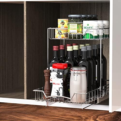Simple Houseware 2-Tier (L+L) Pull Out Under Cabinet Sliding Shelf, Chrome
