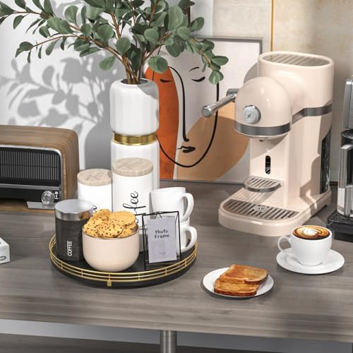 Oroyutor 12-Inch Oak Lazy Susan Spice Organizer with Gold Metal Rail