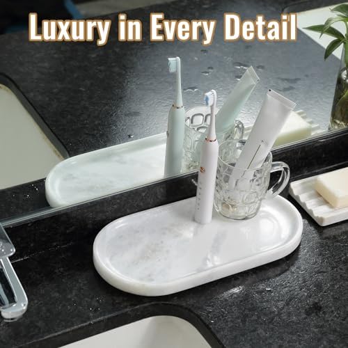 Koville African Natural Marble Decorative Tray, 12"x6" - Countertop Organizer, Catchall Tray for Perfume, Candles, Jewelry