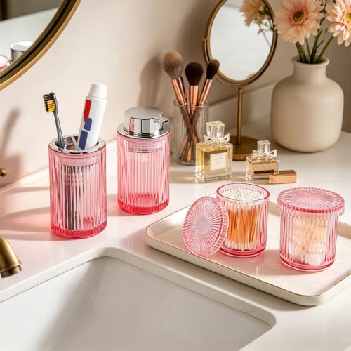 4pcs Pink Glass Bathroom Accessories Set