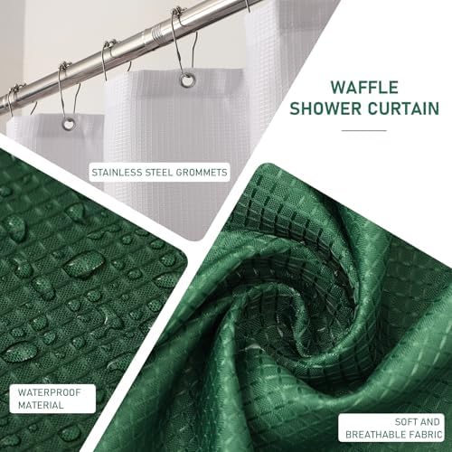 XLHOMO Dark Green Bathroom Accessories Set with Wicker Trash Can Shower Curtain and Rugs,Bathroom Sets Small Waste Basket Bathroom Trash Can for Bedroom Bathroom
