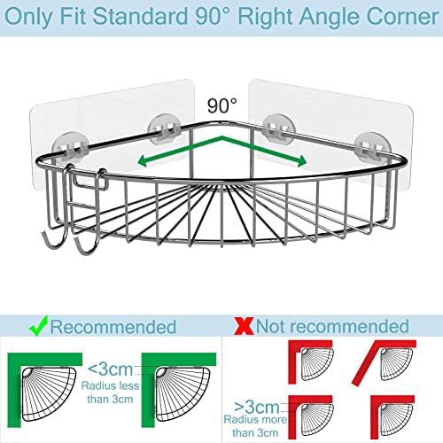 Shower Shelf for inside Shower, Shower Shelf Corner, Shower Corner Caddy, Adhesive Shower Caddy, Shower Wall Caddy, Stainless Steel Shower Caddy Suction No Drill 2 Pack Silver