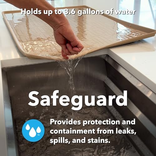 XTREME MATS Waterproof Undersink Mat (Grey 31" 1/4 x 19 1/4) Cabinet Base Liner for Bathroom Vanity Cabinets Catches Leaks Prevents Damage Flexible Driptray