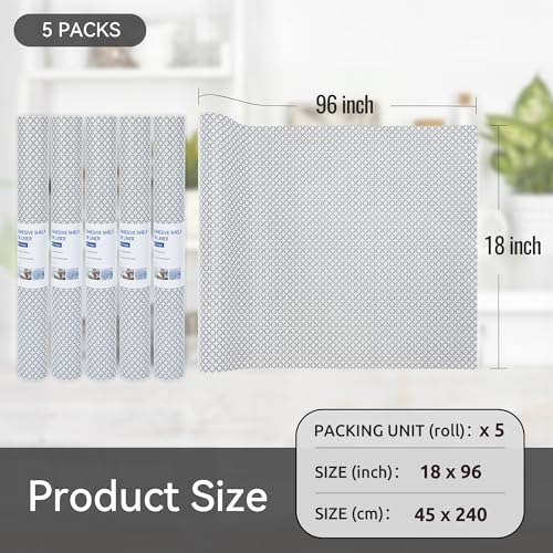 FIFTY FEET 18"x96" Non-Adhesive Shelf Liner for Kitchen Cabinets and Drawers, Washable Non-Slip PVC Cabinet Liner (Black Circle)(5 Roll)