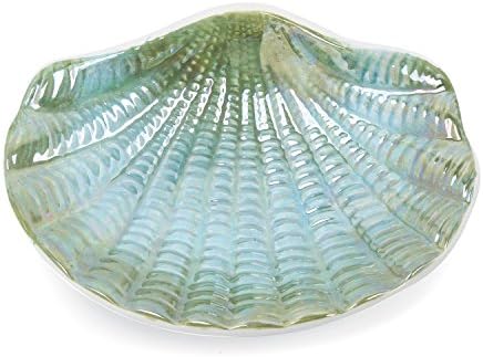 Ocean Conch Sea Shell Ceramic Bathroom Accessories Set of 4,1 Gargle Cups 1 Toothbrush Holders 1 Soap Dishes 1 Soap Dispenser (Green)