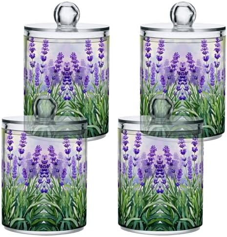 MNSRUU 4 Pack Qtip Holder Organizer Dispenser Lavender Bathroom Storage Canister Cotton Ball Holder Bathroom Containers for Cotton Swabs/Pads/Floss