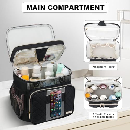Large Toiletry Bag for Women Men, Portable Shower Caddy College Dorm Essentials, 2 Layers Quickly Dry Mesh Bathroom Tote Bag, Hanging Makeup Organizer Bag for Travel, Gym, Camping (Black)