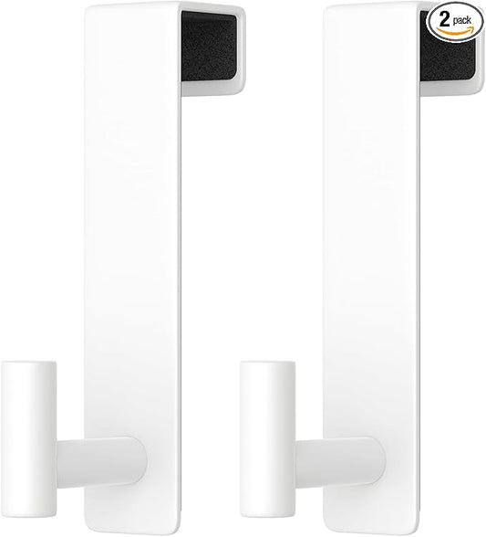 PMMASTO 2-Pack Over The Door Hooks - Rustproof Stainless Steel Door Hangers for 1-3/4 Inch Doors, Non-Marking and Tool-Free Easy Install (White, T Shape)