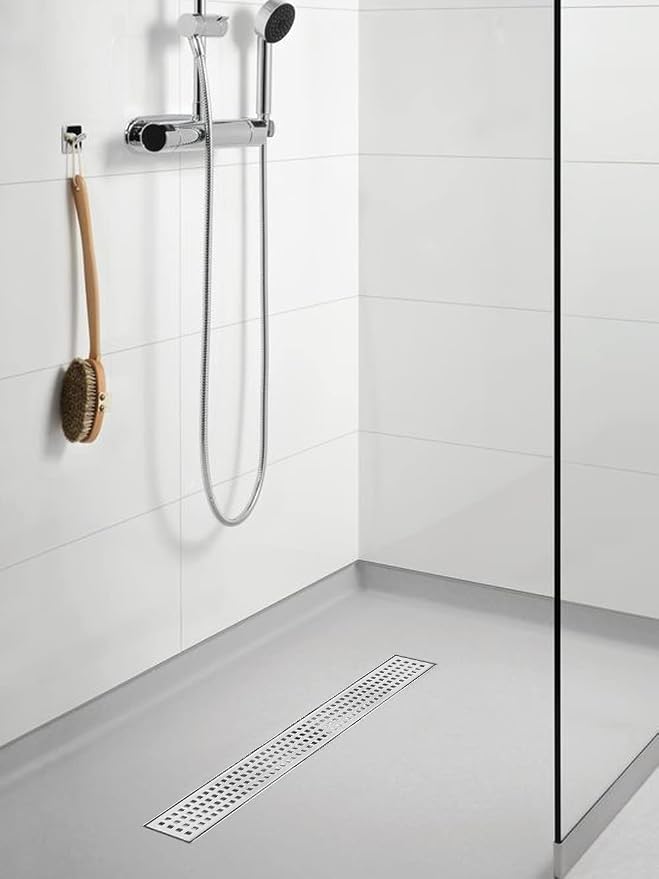 Linear Shower Drain, Shower Drain 40 inch with Removable Grate Cover, Professional AISI 304 Stainless Steel Shower Floor Drain, Linear Drain with Hair Catcher and Leveling Feet