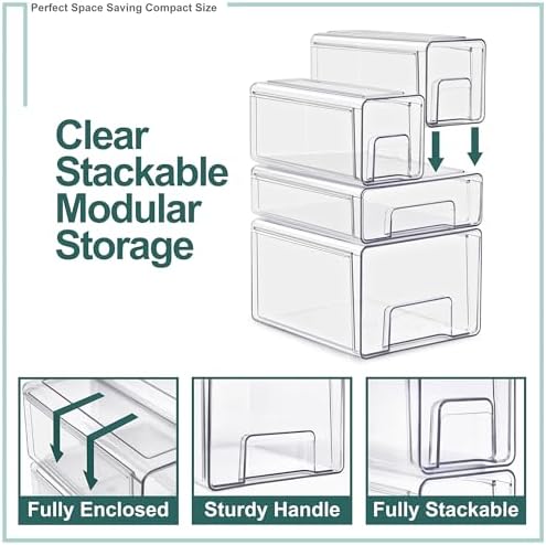 Sorbus Clear Stackable Storage Drawers with Handles (Small, 2 Pack)